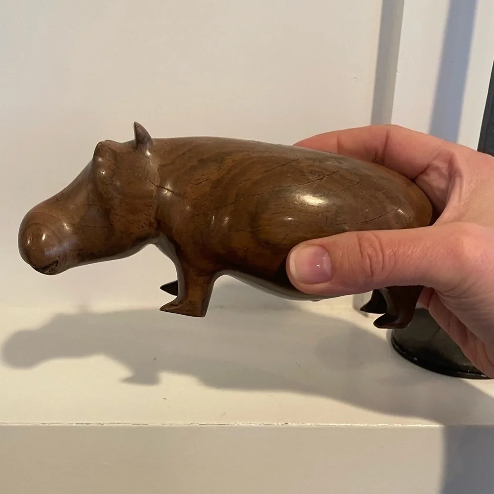 Hand Carved Wood African Hippopotamus Decor Object